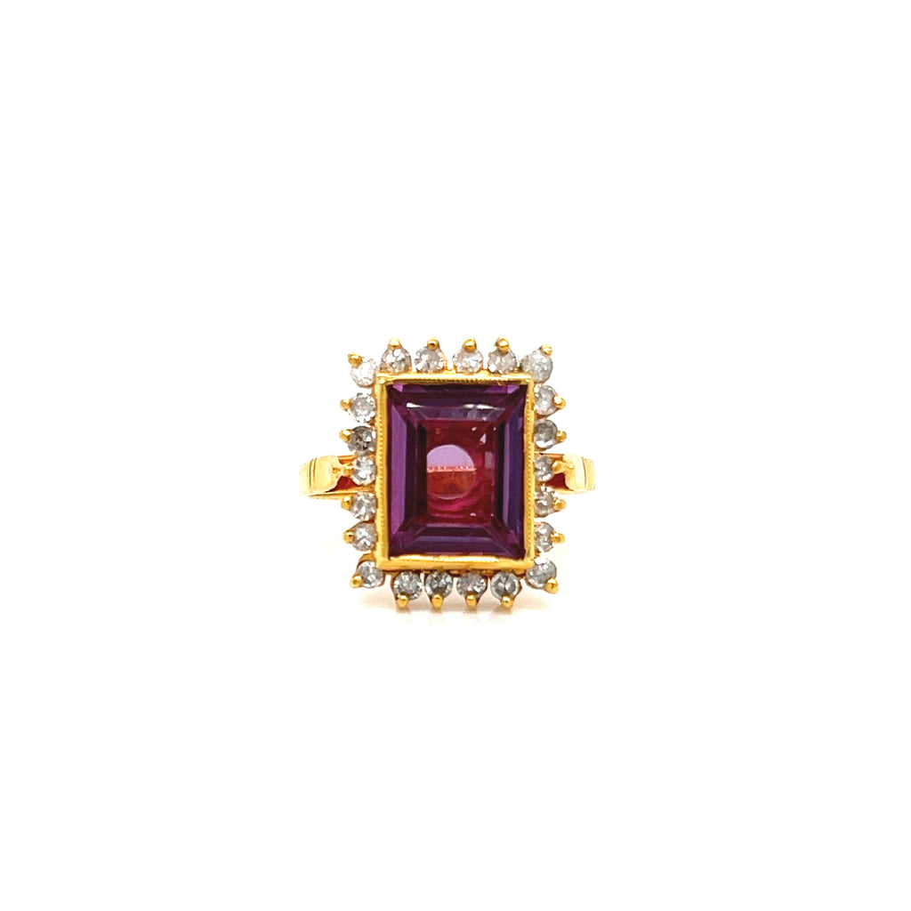 Anillo Vintage Oro 14K Con Alejandrita y 22 Diamantes .33ct