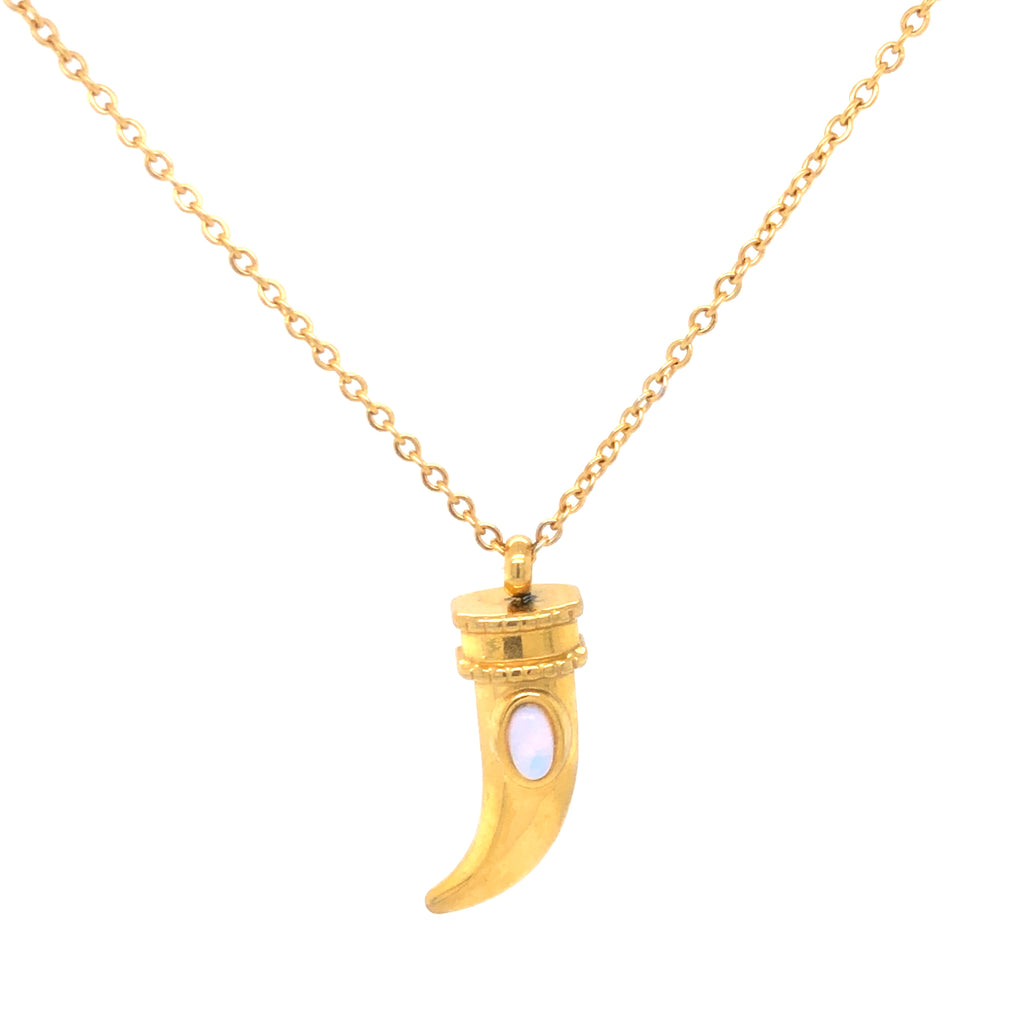 Steel Fang Necklace With Synthetic Opal