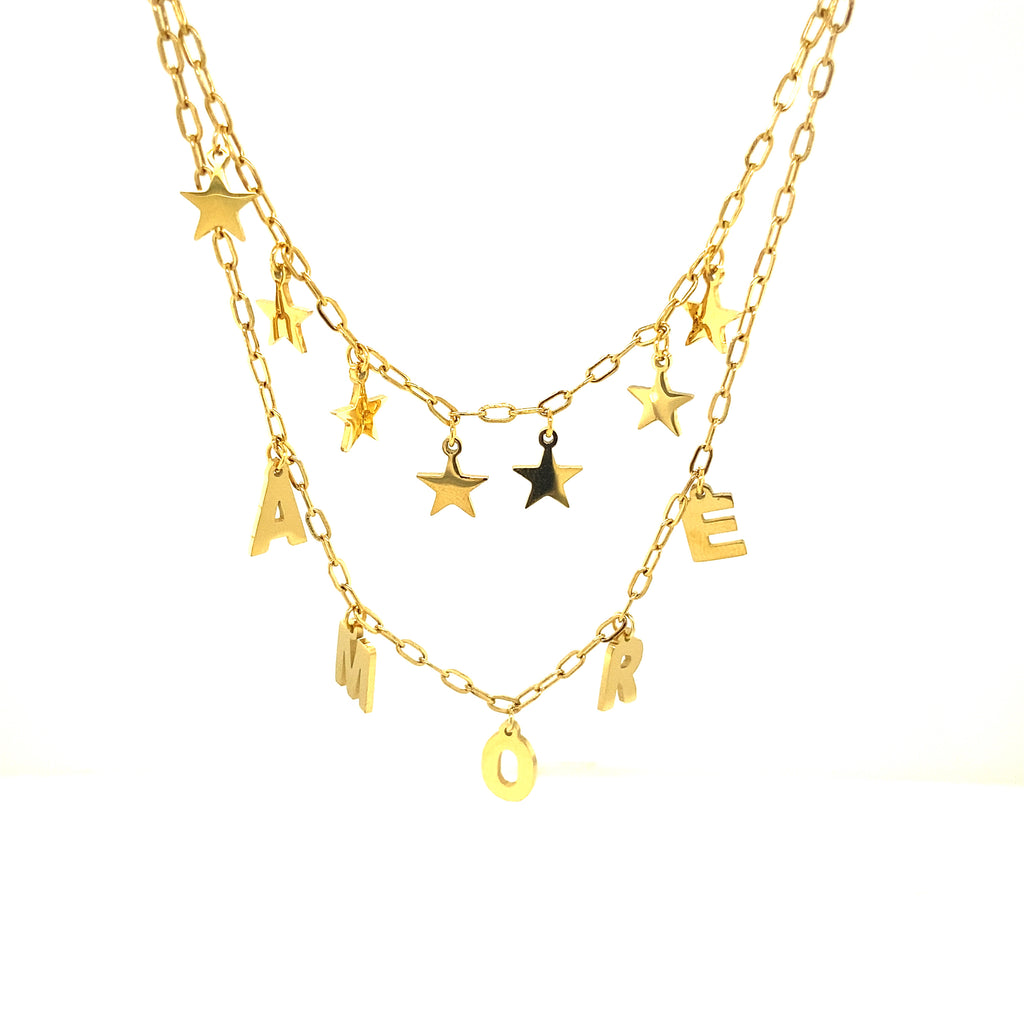 Collar Liquidación Acero Amore y Estrellas