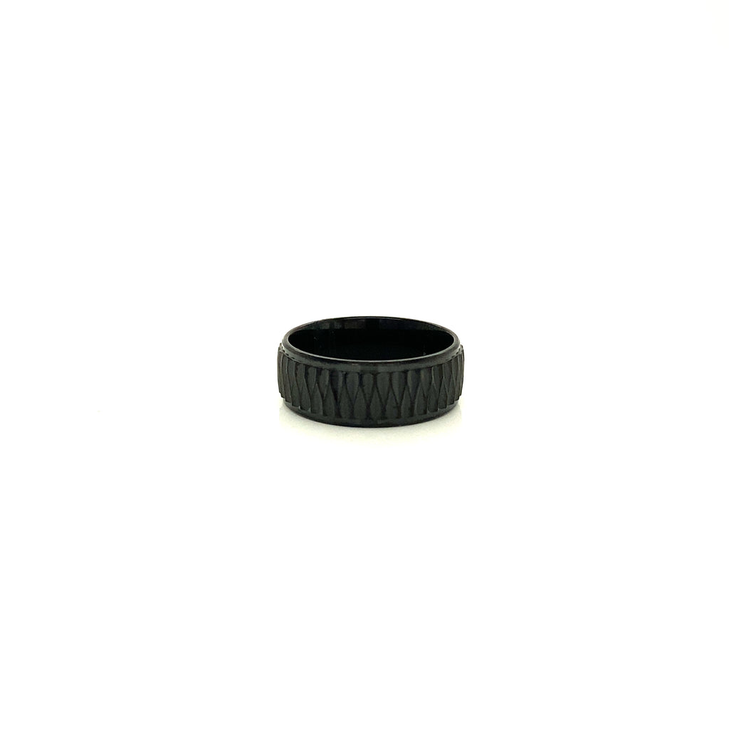 Anillo Hombre Acero Negro Con Relieve