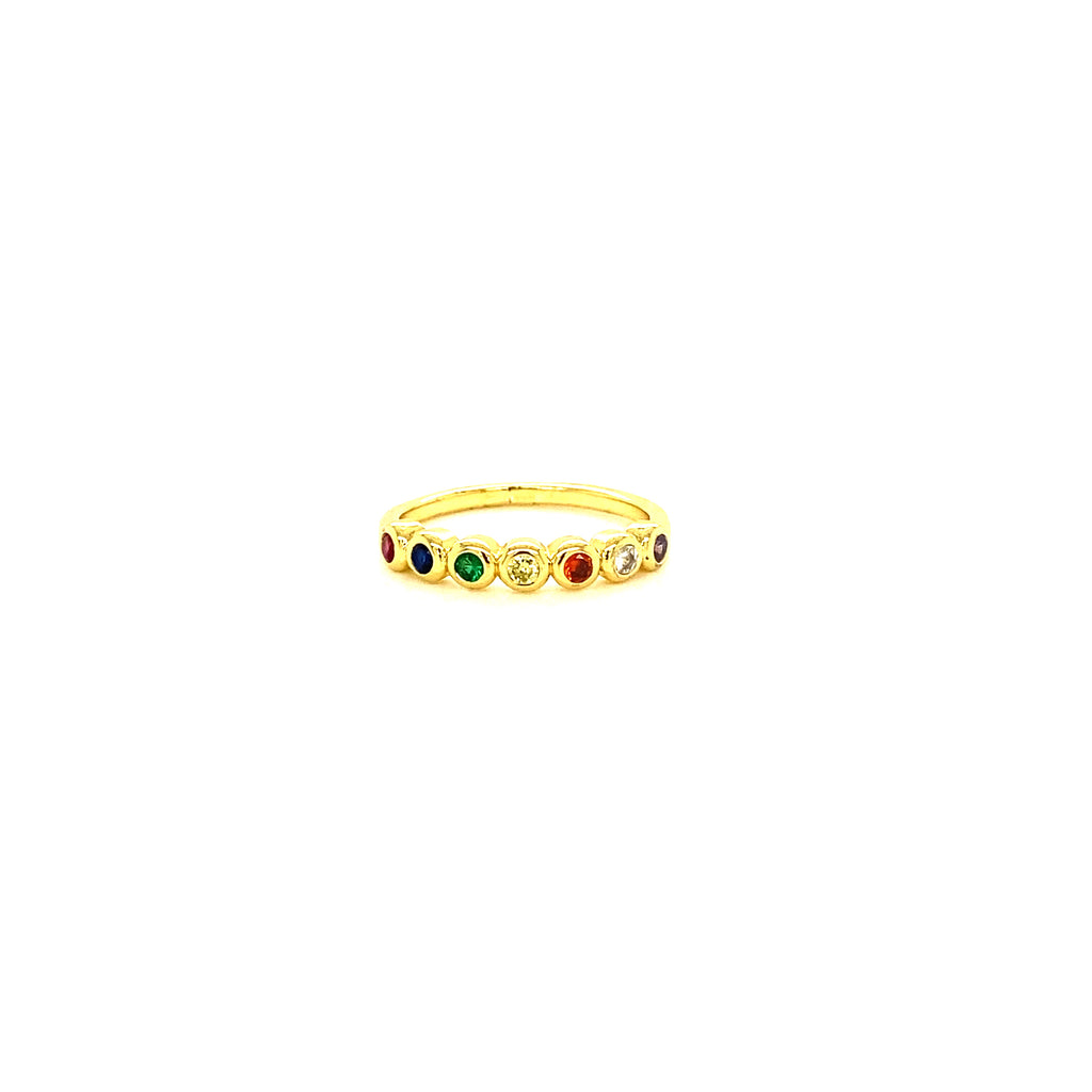 Anillo Acero Siete Circulos Cristal Multicolor