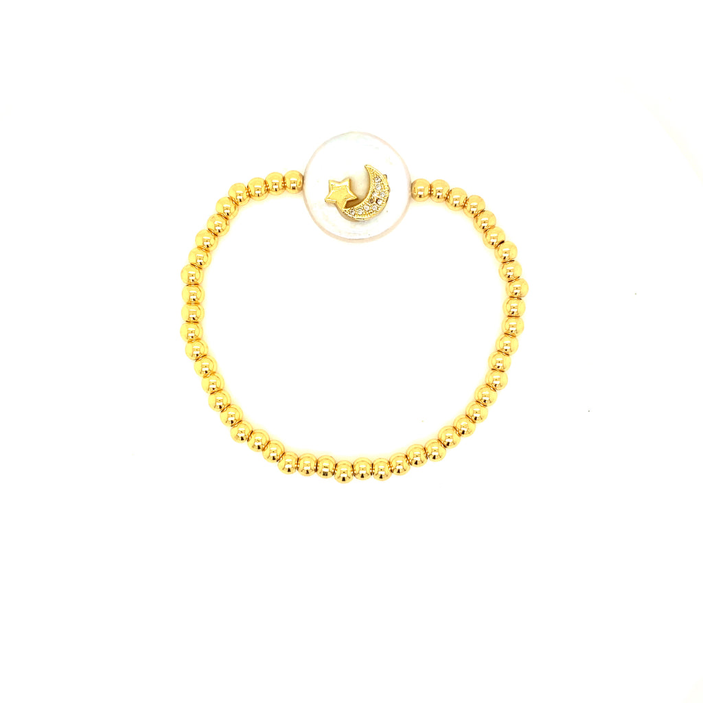 Pulsera Bolitas Estrella y Luna en Perla