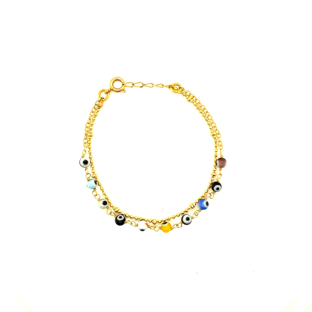 Pulsera Doble Cadena y Ojitos