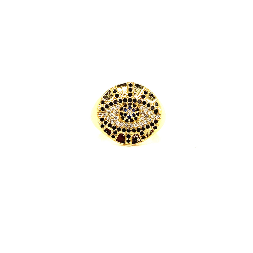 Gold Zirconia Eye Steel Ring