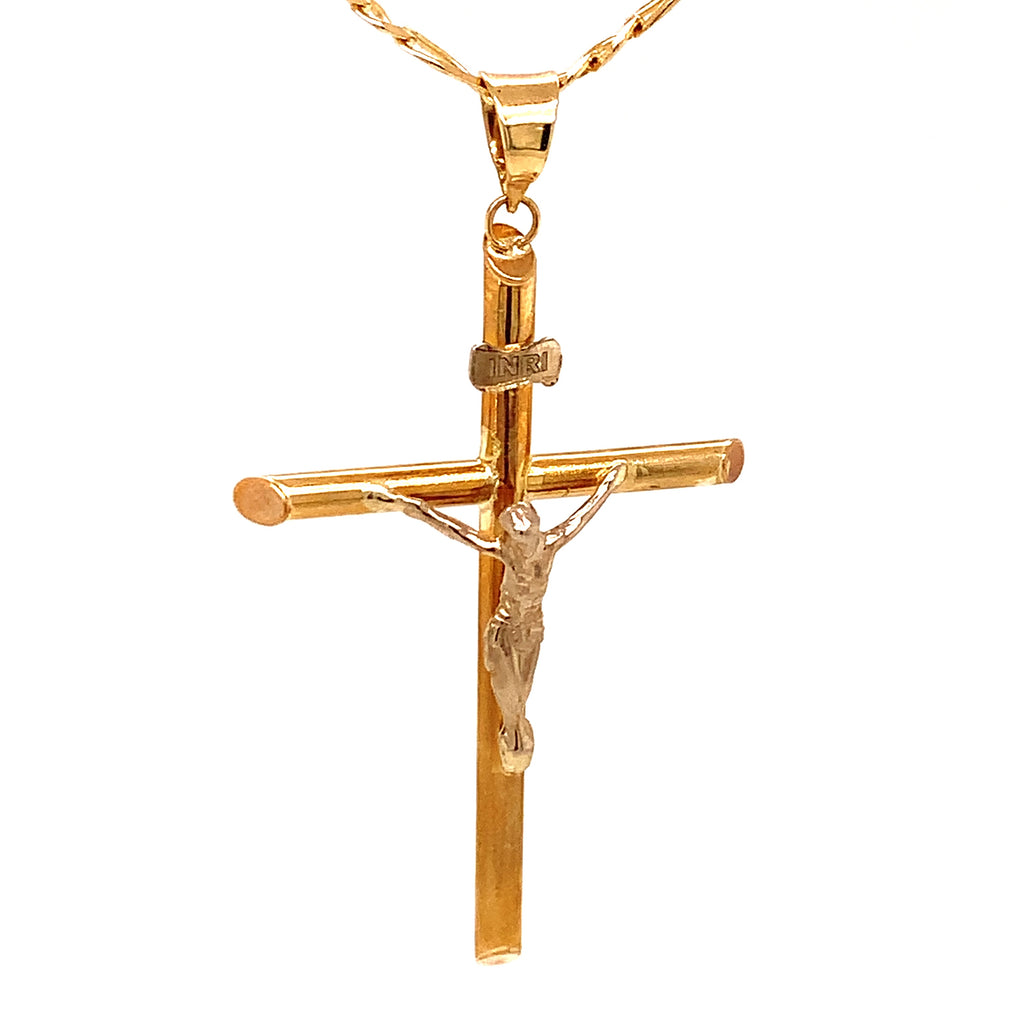 10k Gold Chain with Cross and Christ in White Gold