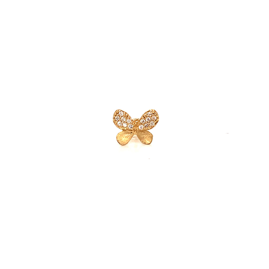 Piercing Broquel Oro 14K Mariposa Pave Liso y con Zirconias
