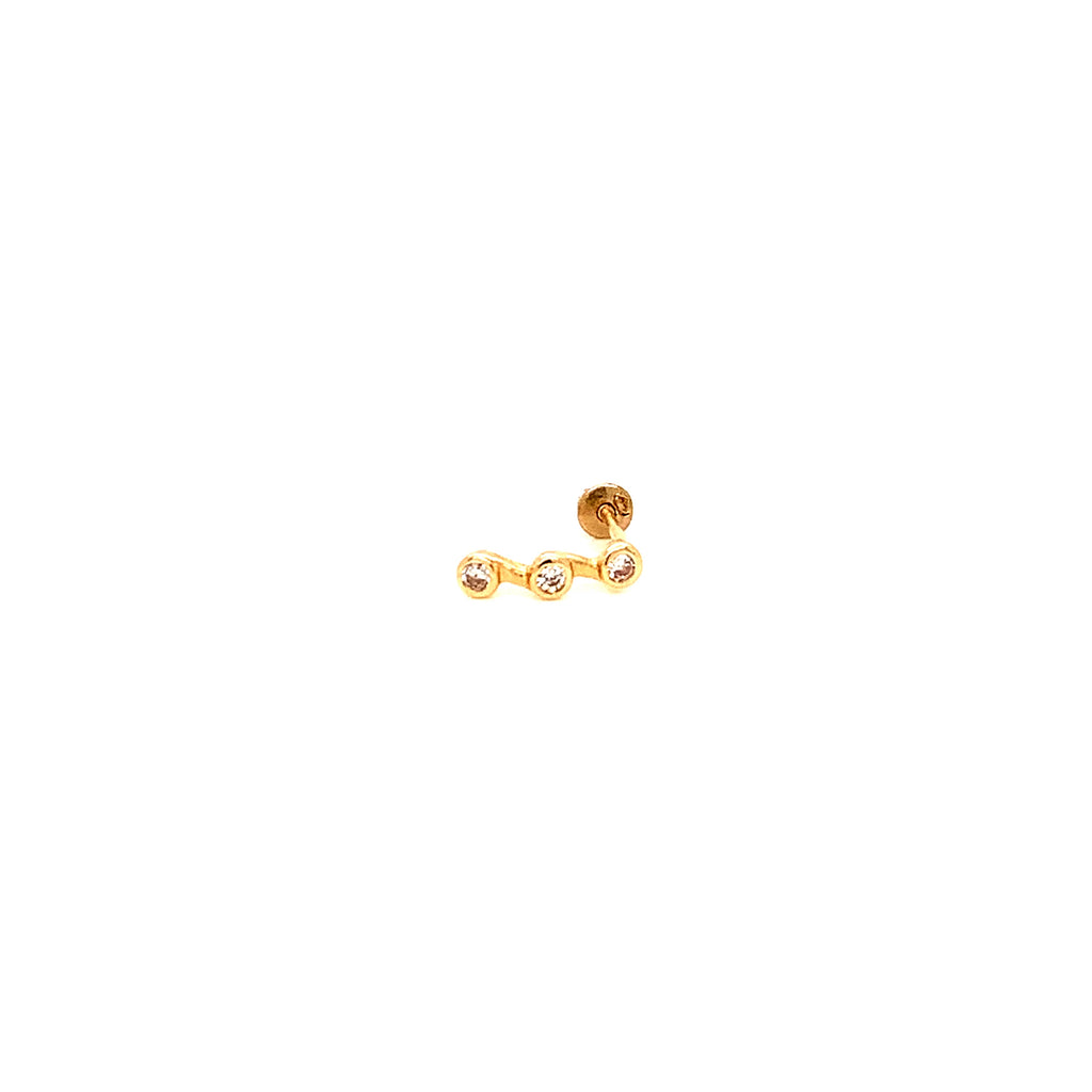 14K Gold Buckle Piercing Three Circles with Beveled Zirconias
