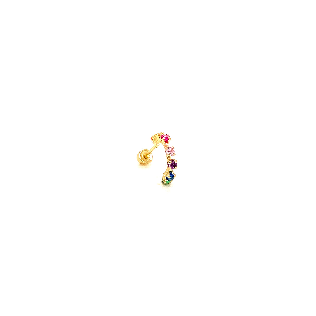 Piercing Broquel Oro 10K Baston Chico con Zirconias Montadas Blancas/Colores