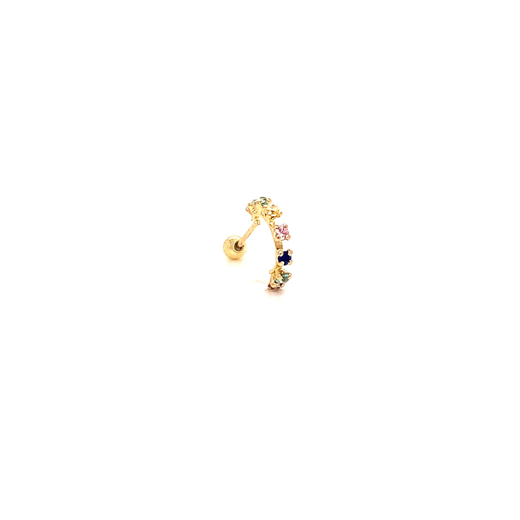 Piercing Broquel Oro 10K Baston Grande con Zirconias Montadas Colores