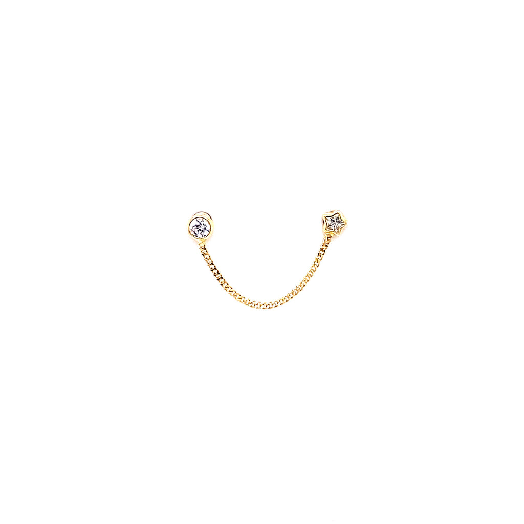 Piercing Broquel Oro 10K Zirconia y Estrella Biselada con Cadena