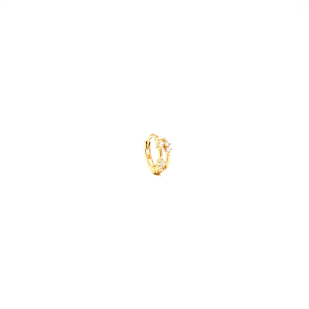 Piercing Arracada Oro 10K Doble Línea con Cinco Zirconias