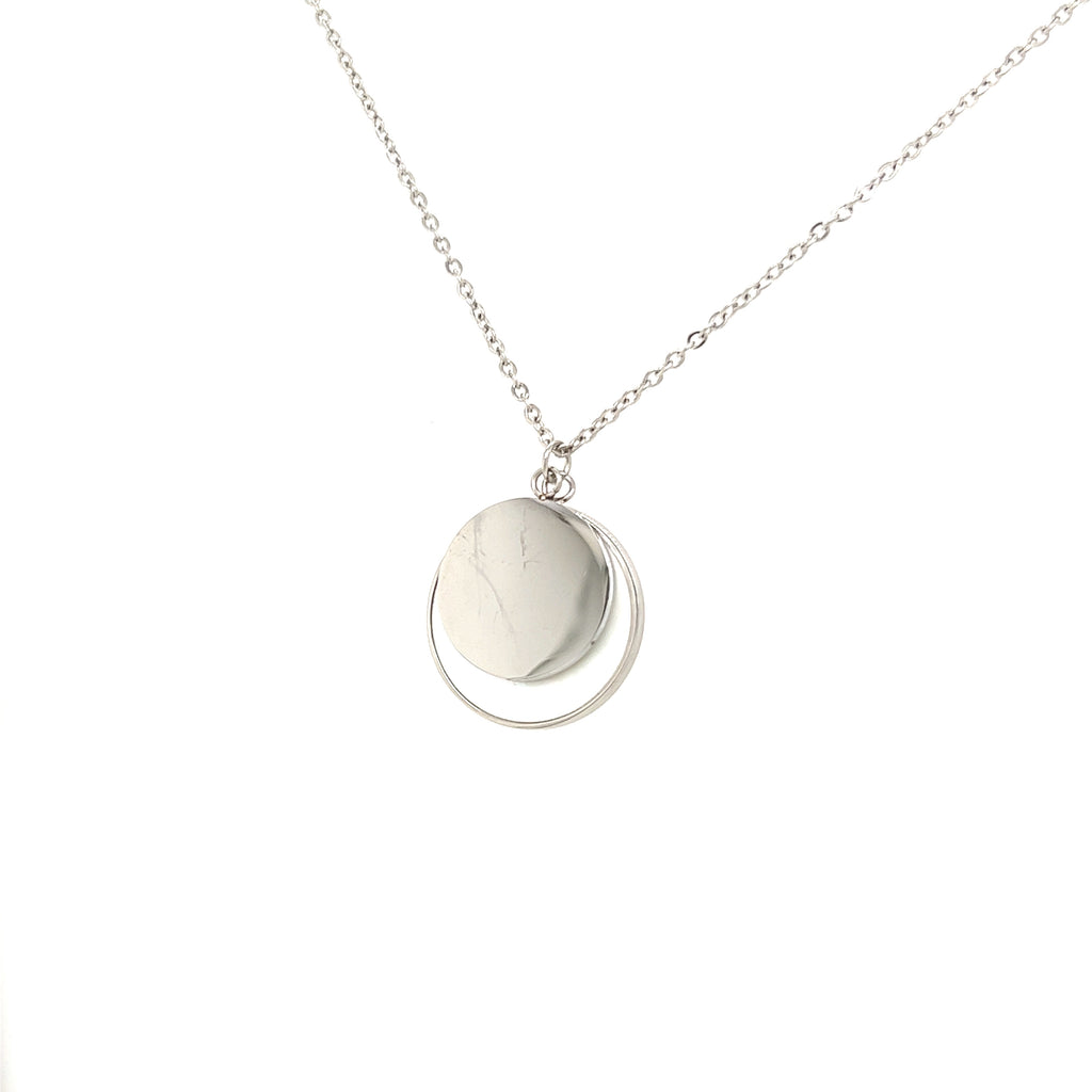 Steel Double Coin Necklace with Mother of Pearl
