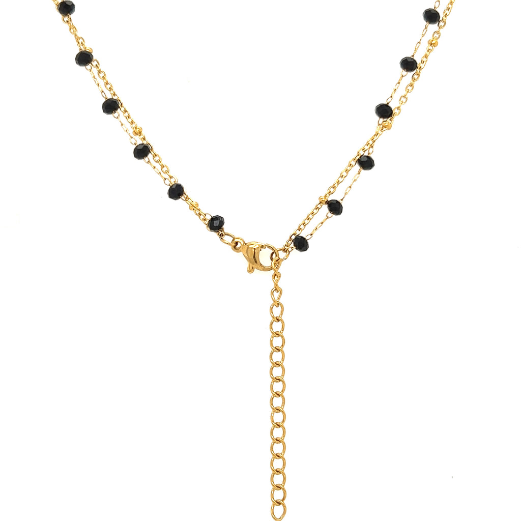 Collar Liquidación Doble Cristal Con Cruz Acero