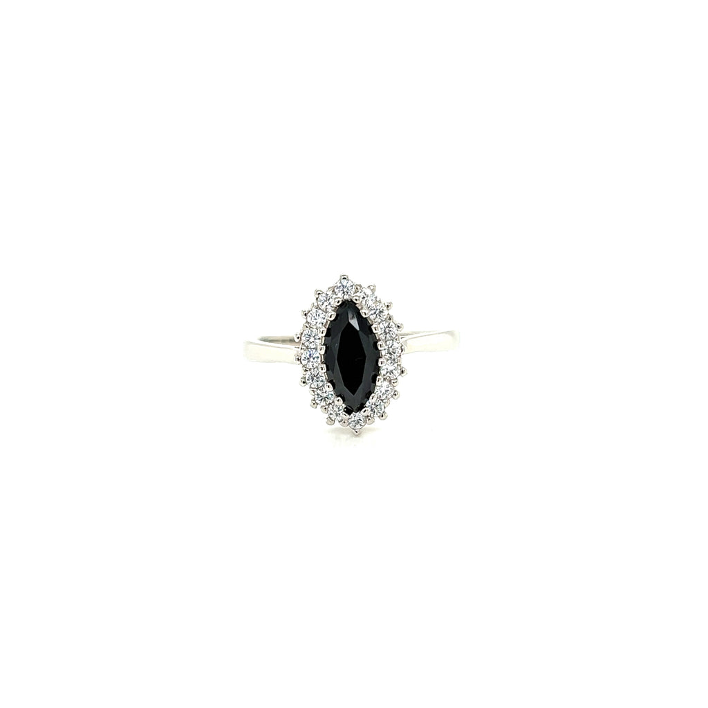 Anillo Plata con Zirconias Corte Marquise con Aureola