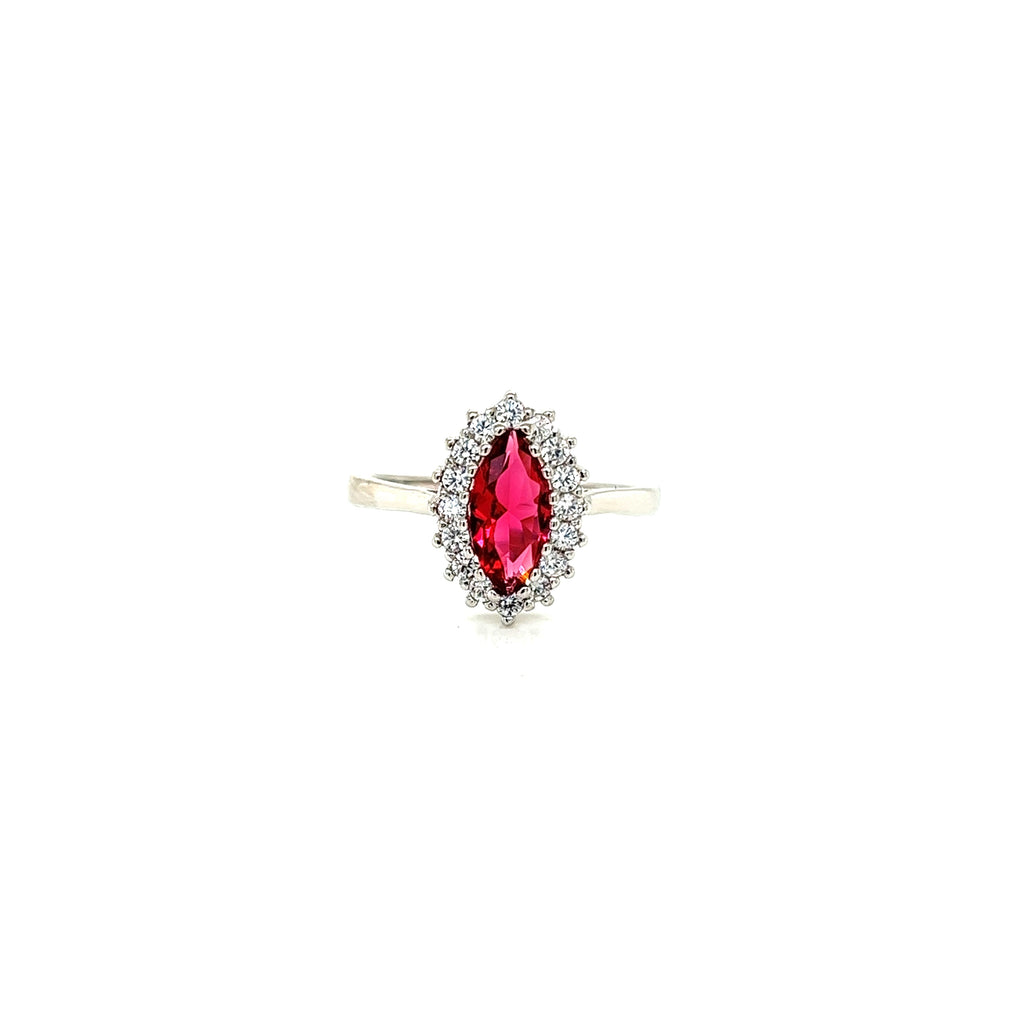 Anillo Plata con Zirconias Corte Marquise con Aureola