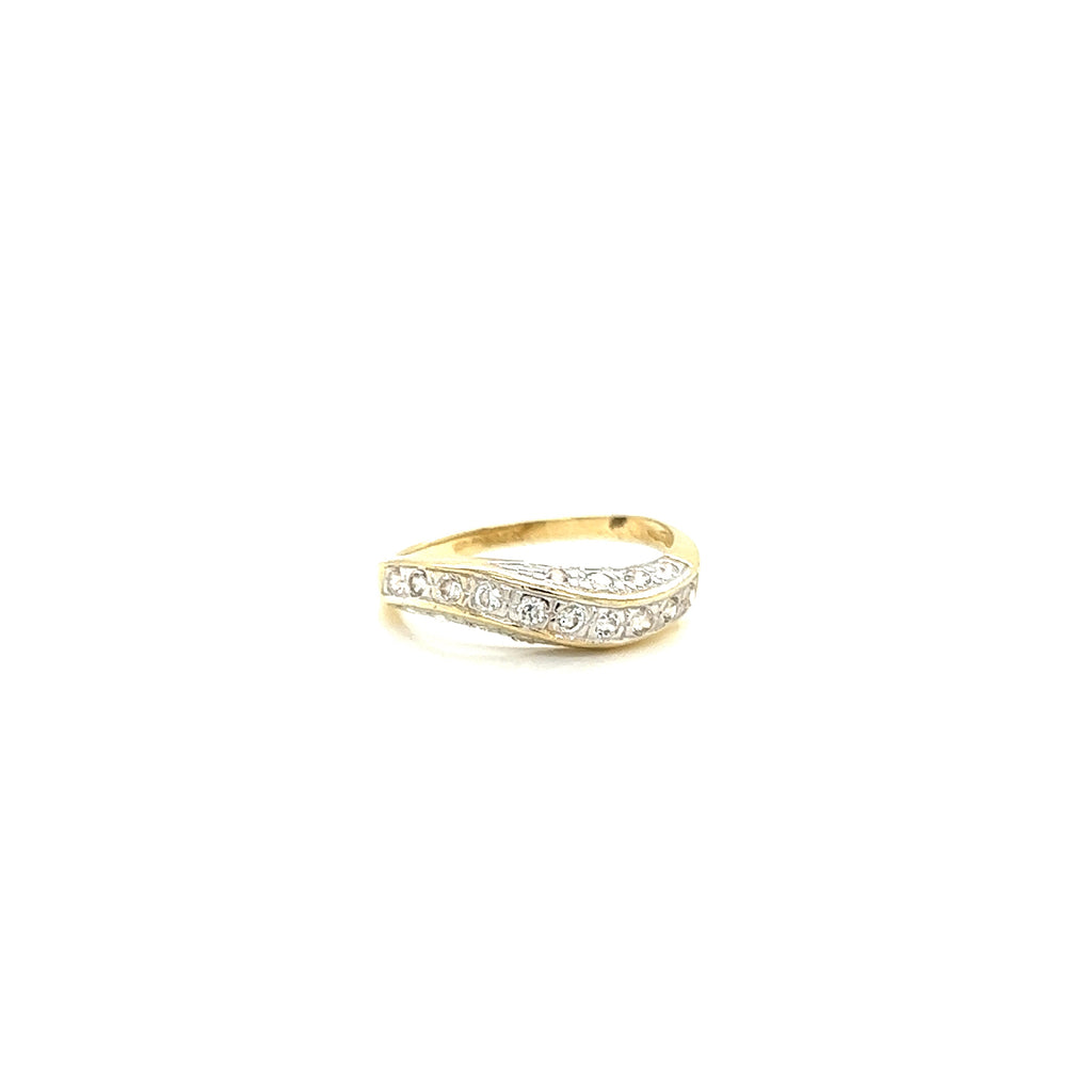 Anillo Vintage Oro 10K Diamantado Ondulado con 10 Zirconias y  8 Costados