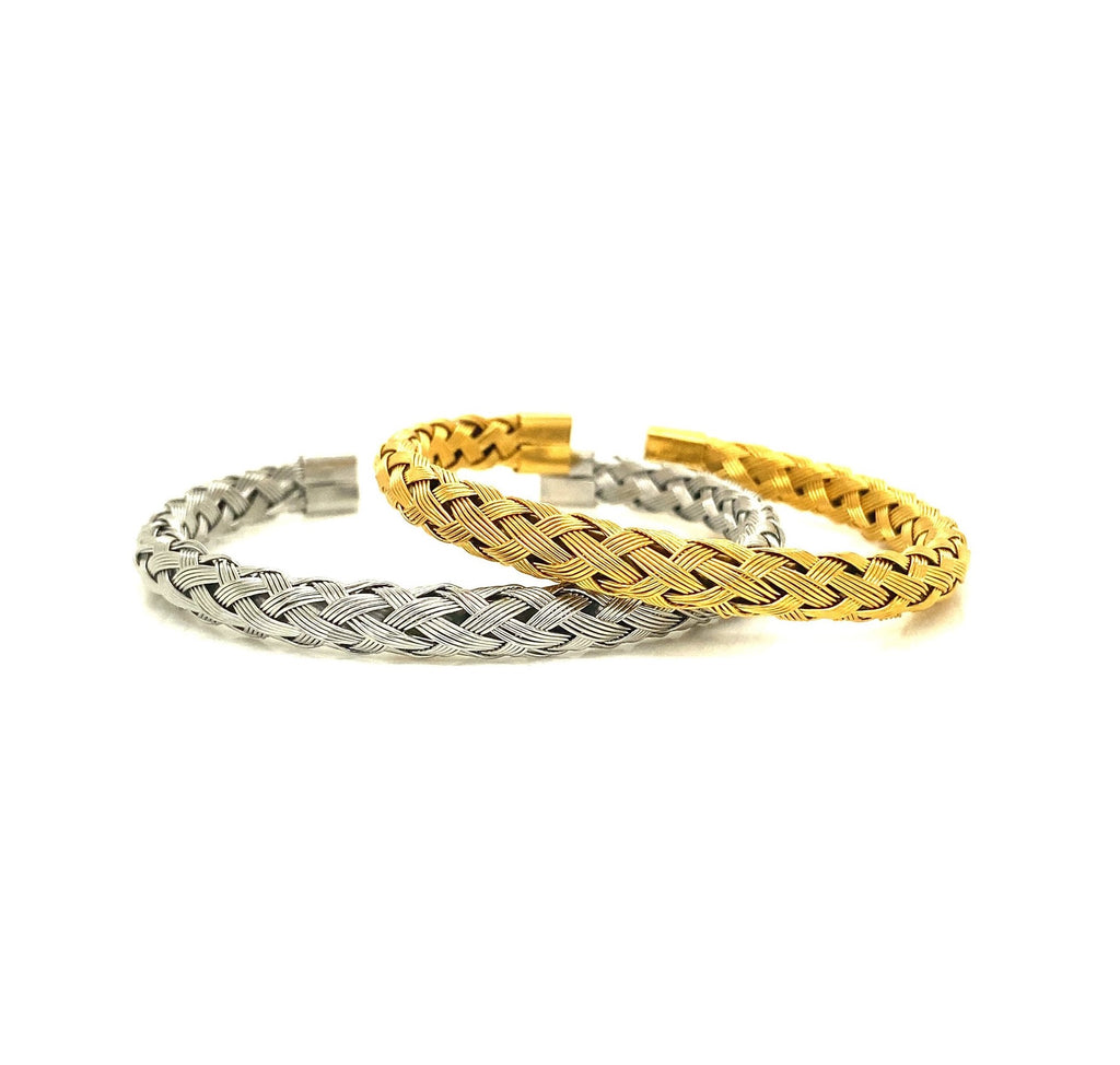 Brazalete Liquidación Acero Trenzado Dorado Y Plateado