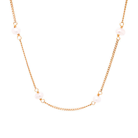 Gold Plated Necklace Thin Chain and Pearls