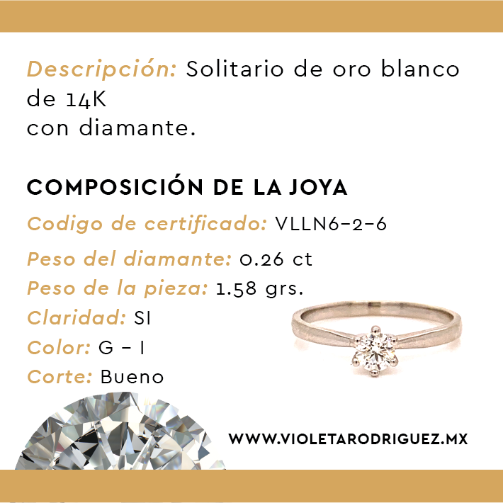 Anillo Solitario Oro Blanco 14K 1,58 grs Con Diamante .26ct