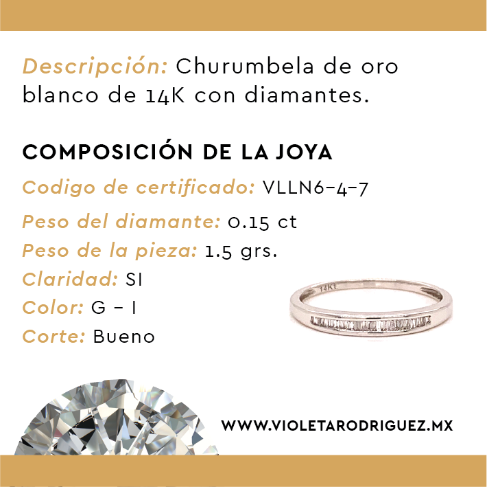 Anillo Churumbela Oro Blanco 14K Con Diamantes .15ct