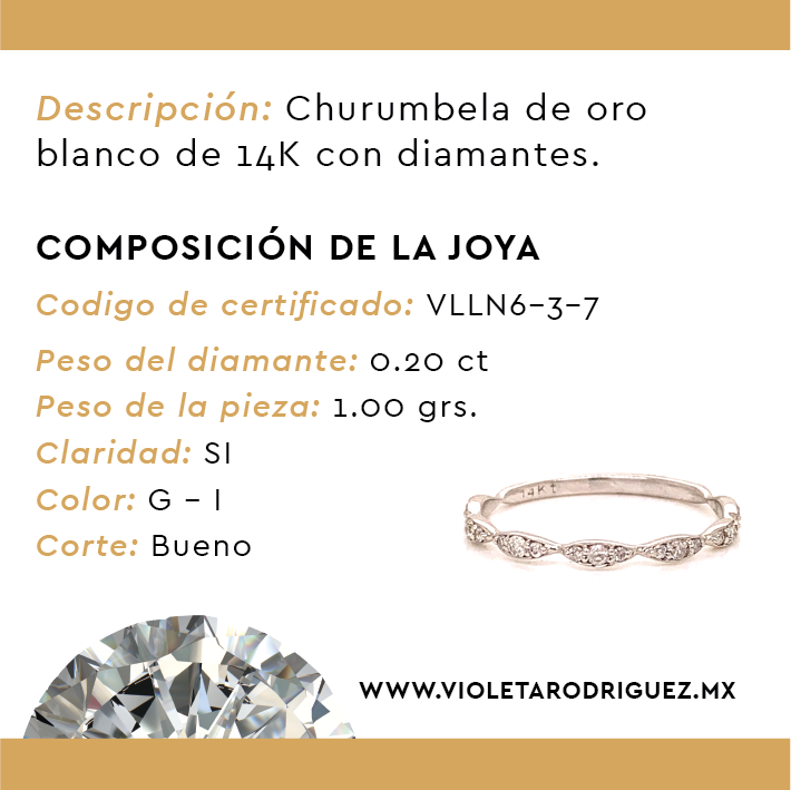 Anillo Churumbela Oro Blanco 14K Con Diamantes .20ct