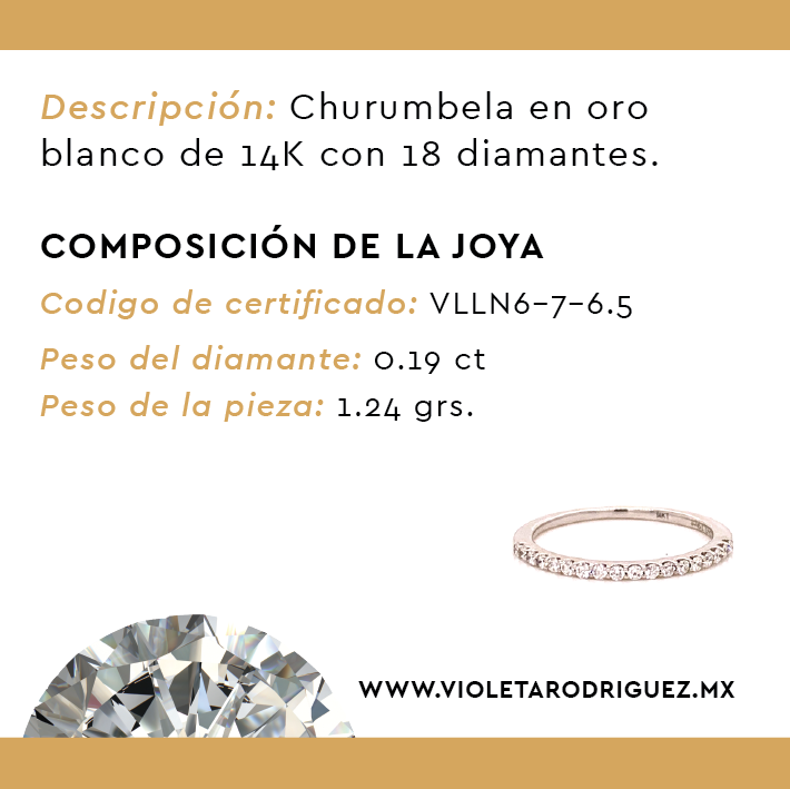 Anillo Churumbela Oro Blanco 14K Con 18 Diamantes .19ct