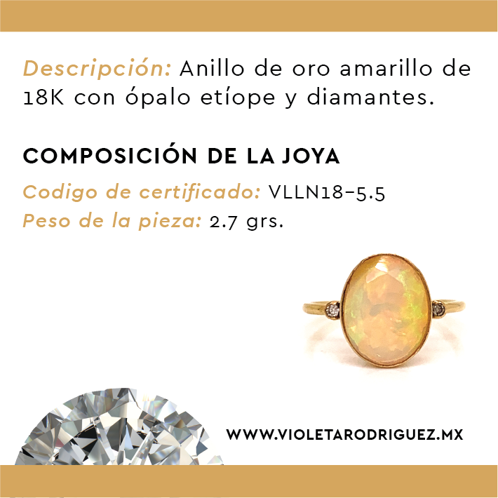 Anillo Oro 18K con Ópalo Etíope Y Diamantes