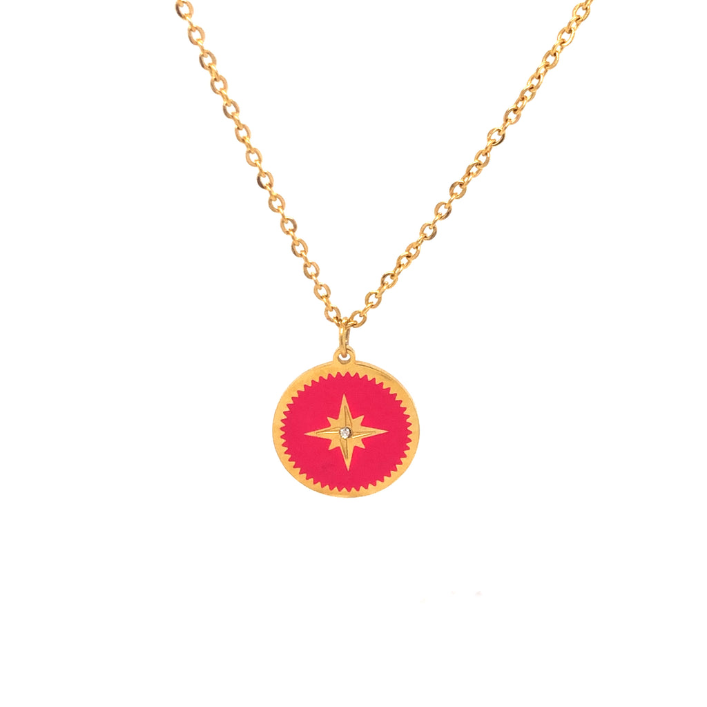 Collar Liquidación Moneda Rosa De Los Vientos Esmaltada