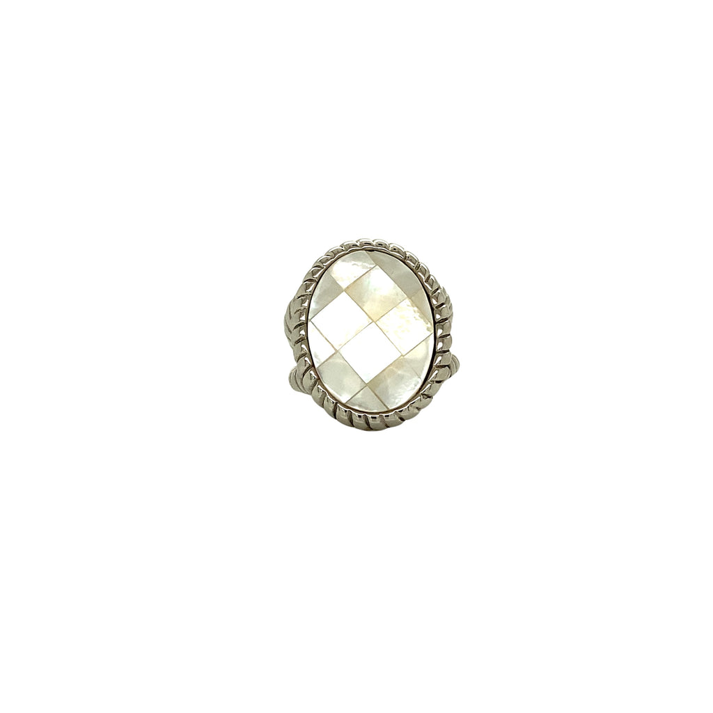 Anillo Liquidación Acero Grande Madre Perla Facetado