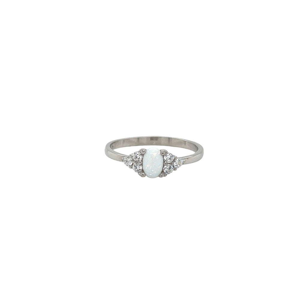 Anillo Plata con Ópalo y 6 Zirconias en Forma de Triangulo
