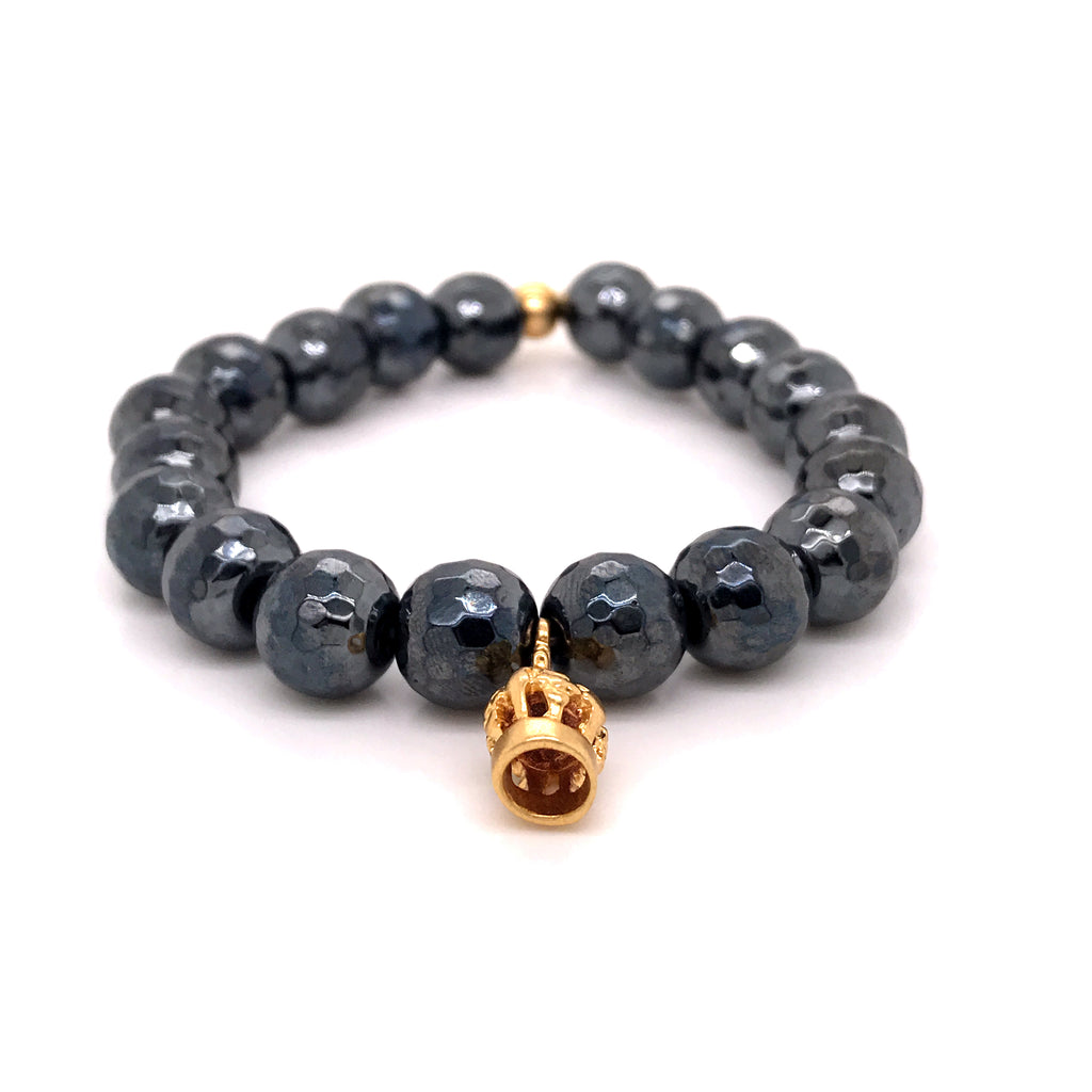 Bracelet With Faceted Hematite And Crown