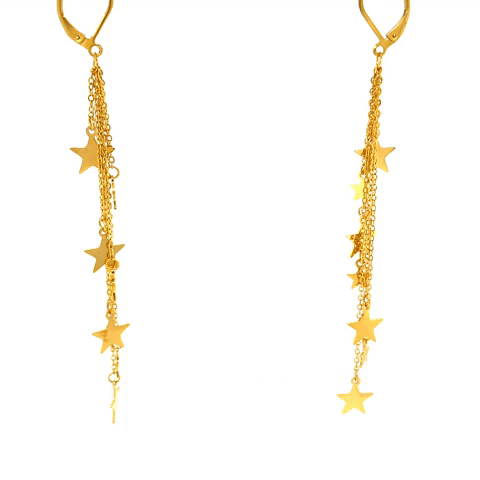 Steel Earrings With Chain and Hanging Stars Gold Steel