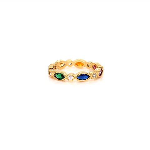 Anillo Acero Gota Cristal Multi Dorado