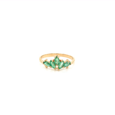 Anillo Vintage Oro 14K con 5 Esmeraldas Corte Marquise