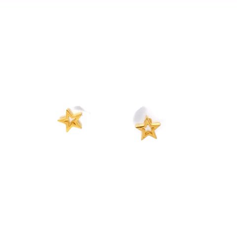 Steel Pearl Post Earrings with Gold Star