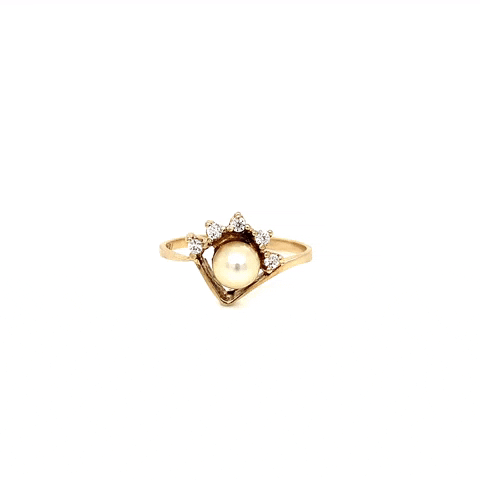 Anillo Vintage Oro 10K Perla con 5 Zirconias