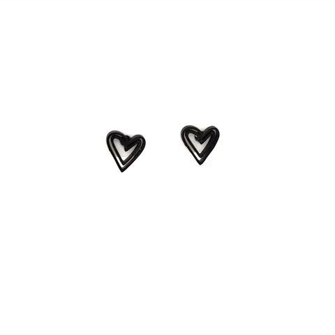 Double Contour Heart Steel Post Earrings