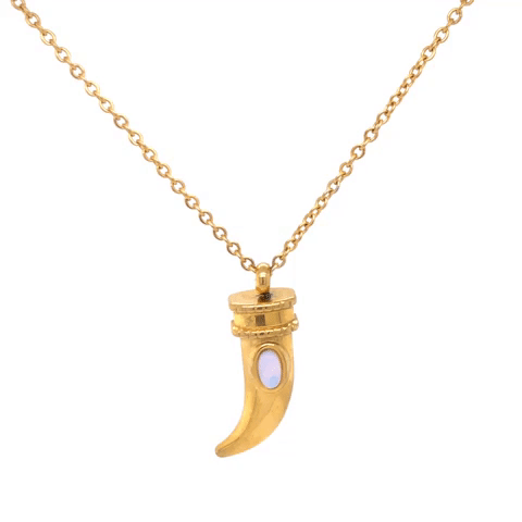 Steel Fang Necklace With Synthetic Opal