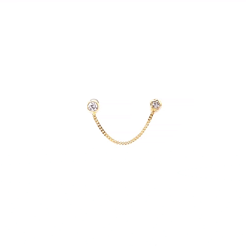 Piercing Broquel Oro 10K Zirconia y Estrella Biselada con Cadena