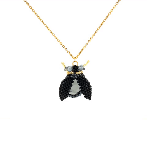 Gold Plated Necklace With Woven Insect