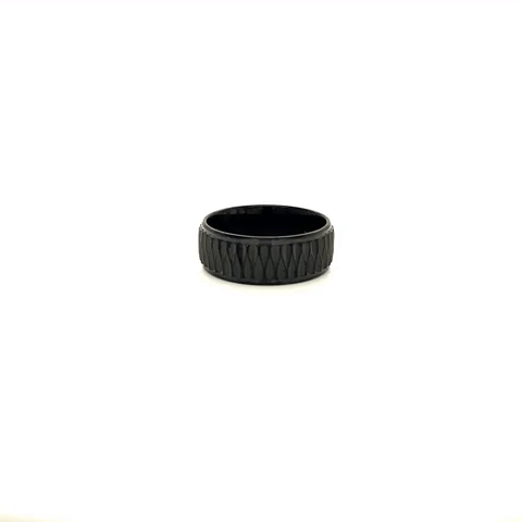 Anillo Hombre Acero Negro Con Relieve