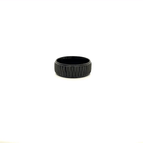 Black Steel Man Ring With Relief