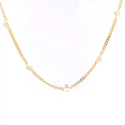 Silver Flat Chain Necklace with 5 Zirconias Set