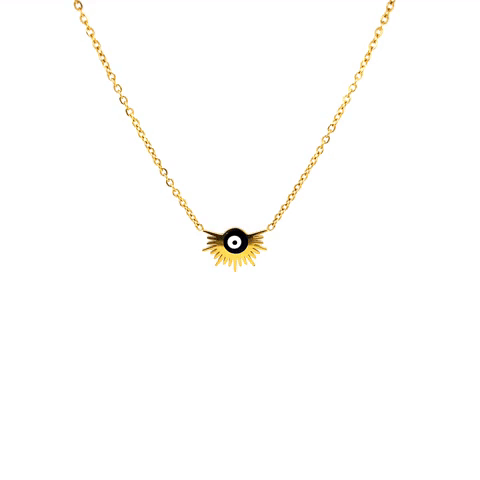 Steel Necklace Turkish Eye And Half Sun