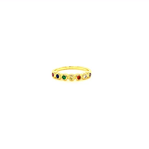 Anillo Acero Siete Circulos Cristal Multicolor