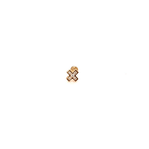 Piercing Broquel Oro 14K Mini Cruz con Zirconias