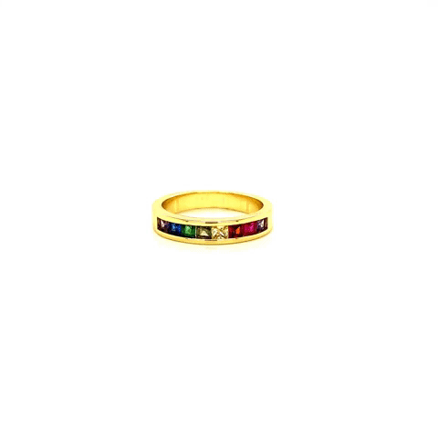 Steel Multi-Checkered Crystal Ring Gold
