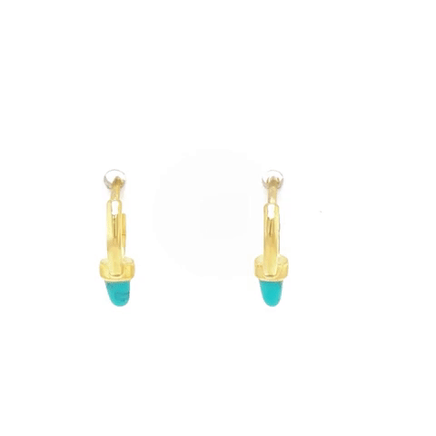 Huggies Gold Plated Silver Arracadas Mini Hoop Earrings with Synthetic Opal