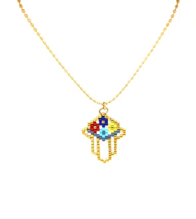 Gold Plated Necklace With Various Woven Charms