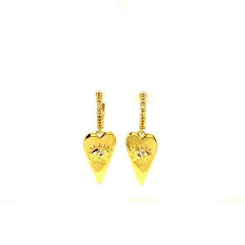 Gold Plated Arracadas Earrings With Golden Heart and Turkish Eye Charm